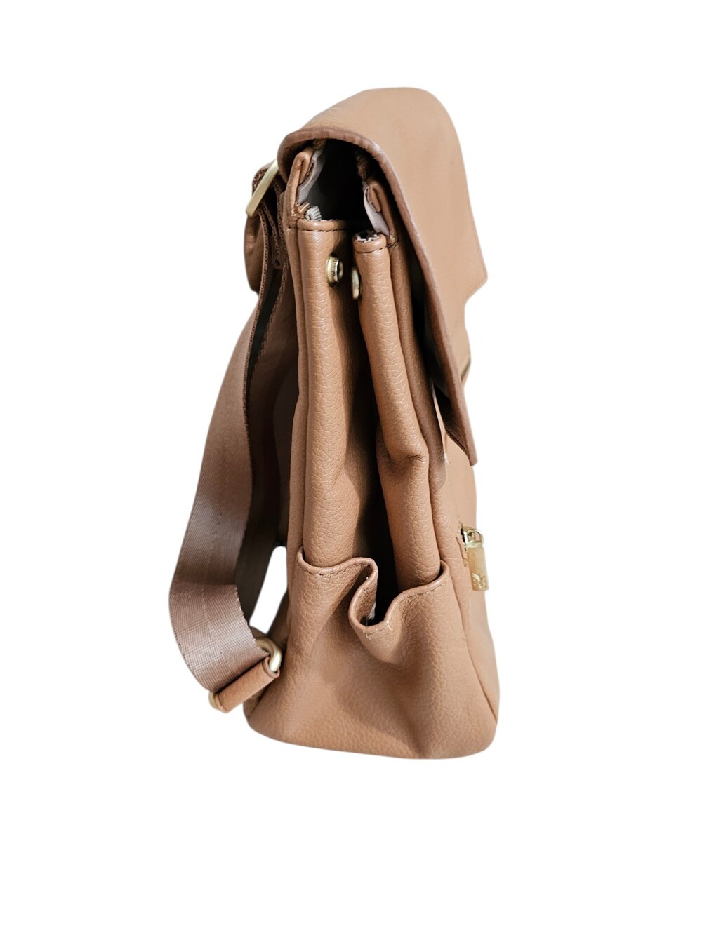 Freshly Picked Camel Pebbled Leather Mini Backpack Gold Hardware Designer - Picture 7 of 10